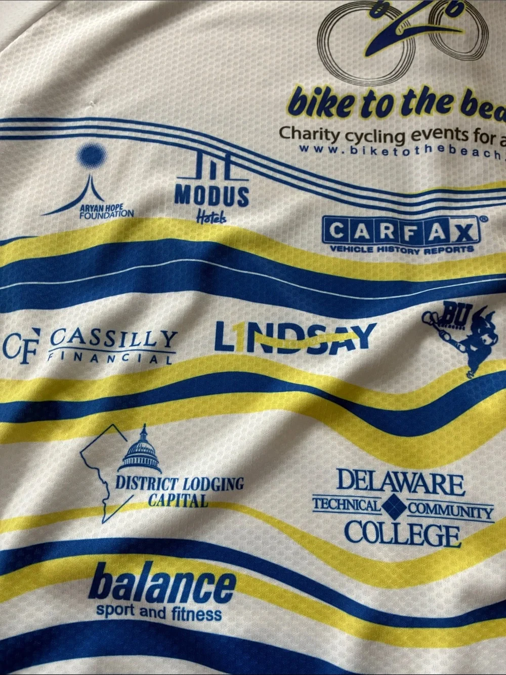 Bike to the Beach Cycling Jersey - White, Blue & Yellow